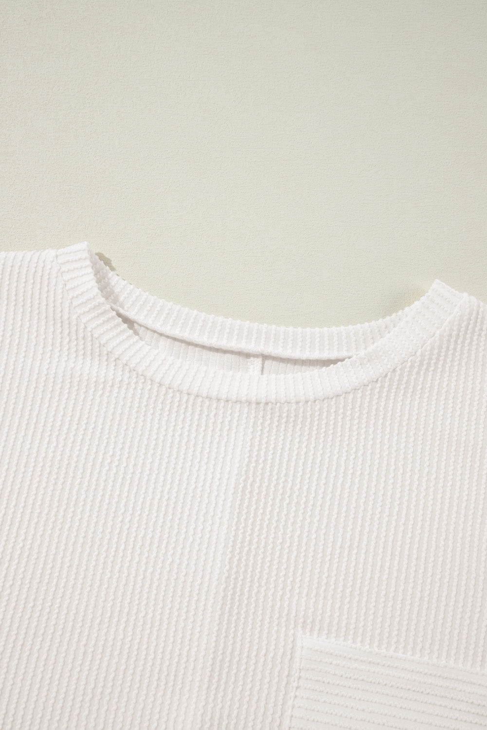 White Plus Size Ribbed Textured Pocketed Long Sleeve Top