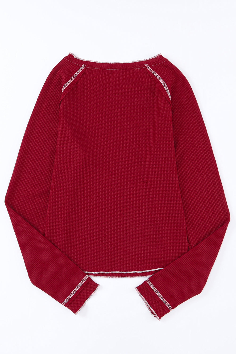 Red Exposed Seam Textured Pullover Long Sleeve Top