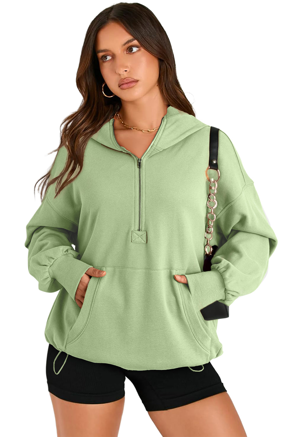 Bonbon Kangaroo Pocket Half Zipper Oversized Hoodie