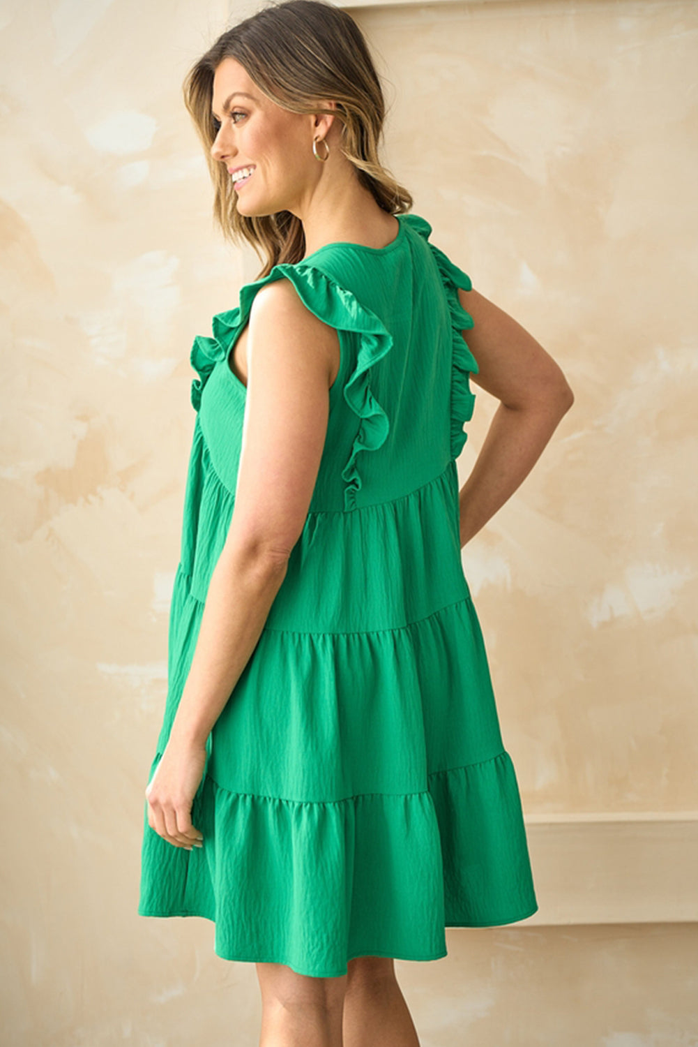 Bright Green V-Neck Ruffle Tiered Mini Dress *** Pre Order*** Not Available till 6/20/24