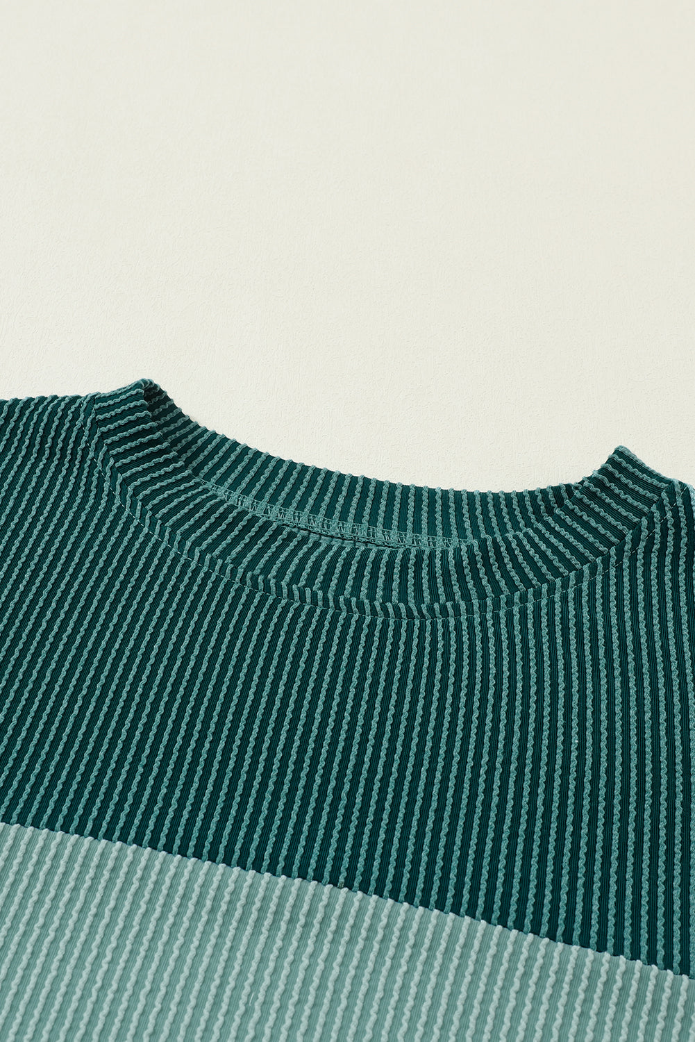 Dark Green Color Block Cording Loose Long Sleeve Top