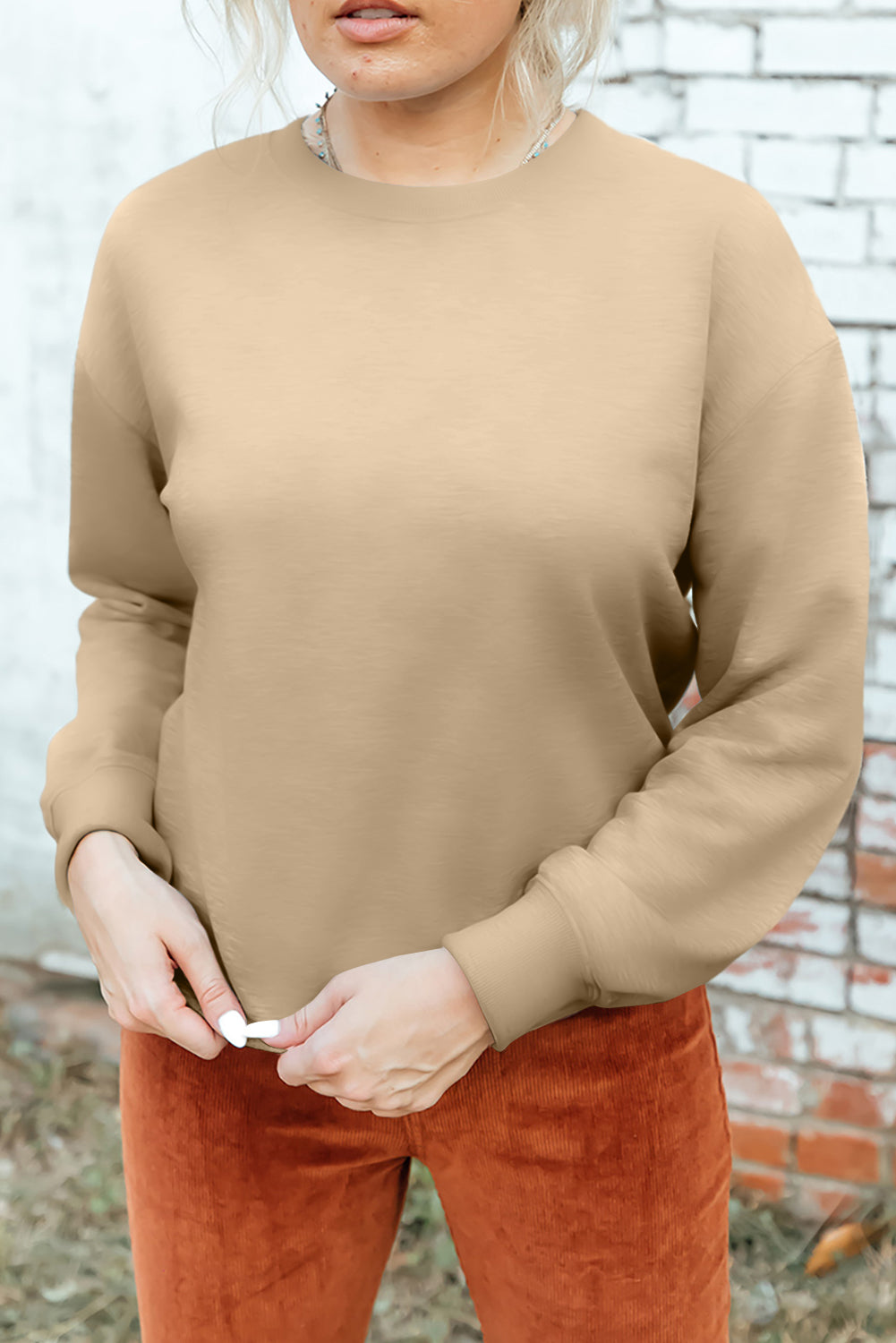 Red Solid Color Classic Crewneck Pullover Sweatshirt