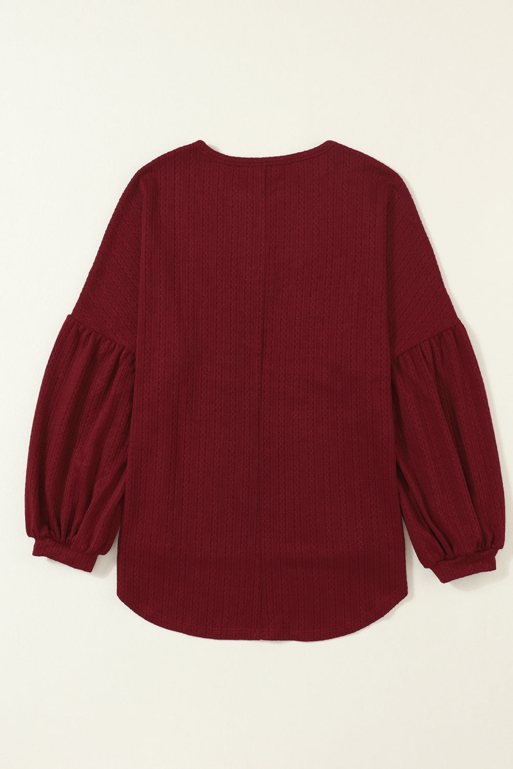 Ruby Solid Color Textured Lantern Sleeve Top