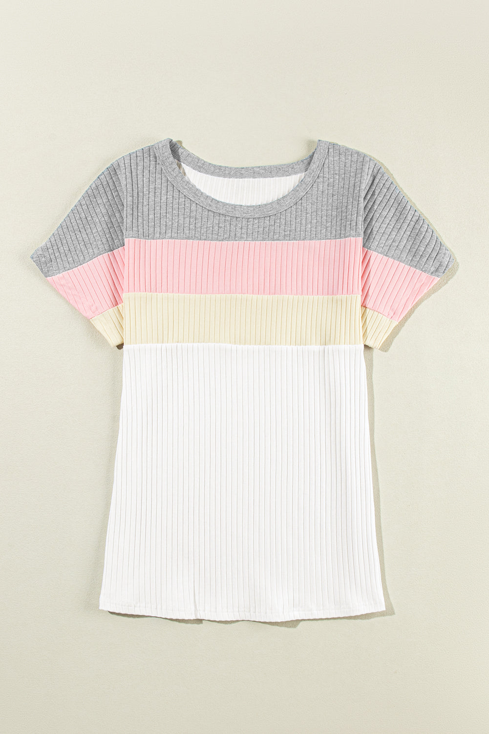 White Ribbed Color Block Patchwork T shirt