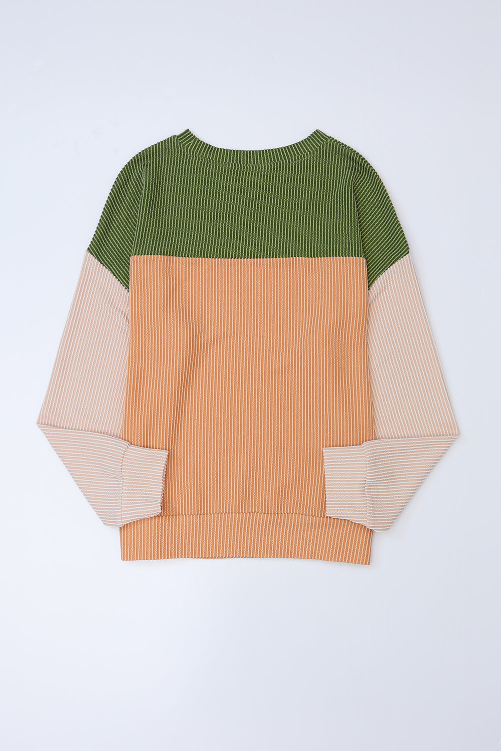 Dark Green Color Block Cording Loose Long Sleeve Top