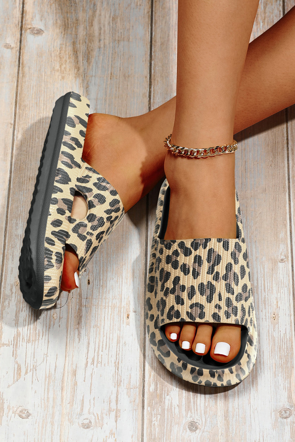 Leopard Cloud Slides Thick Flat Slides Shoes