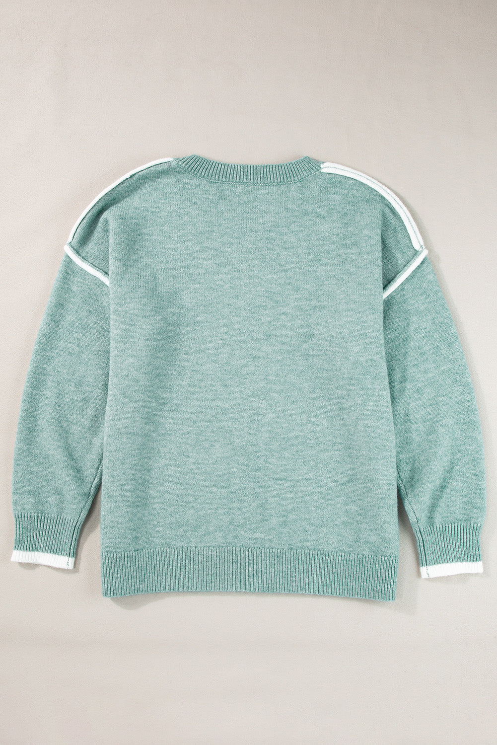 Moonlight Jade Contrast Edge Crewneck Knit Sweater