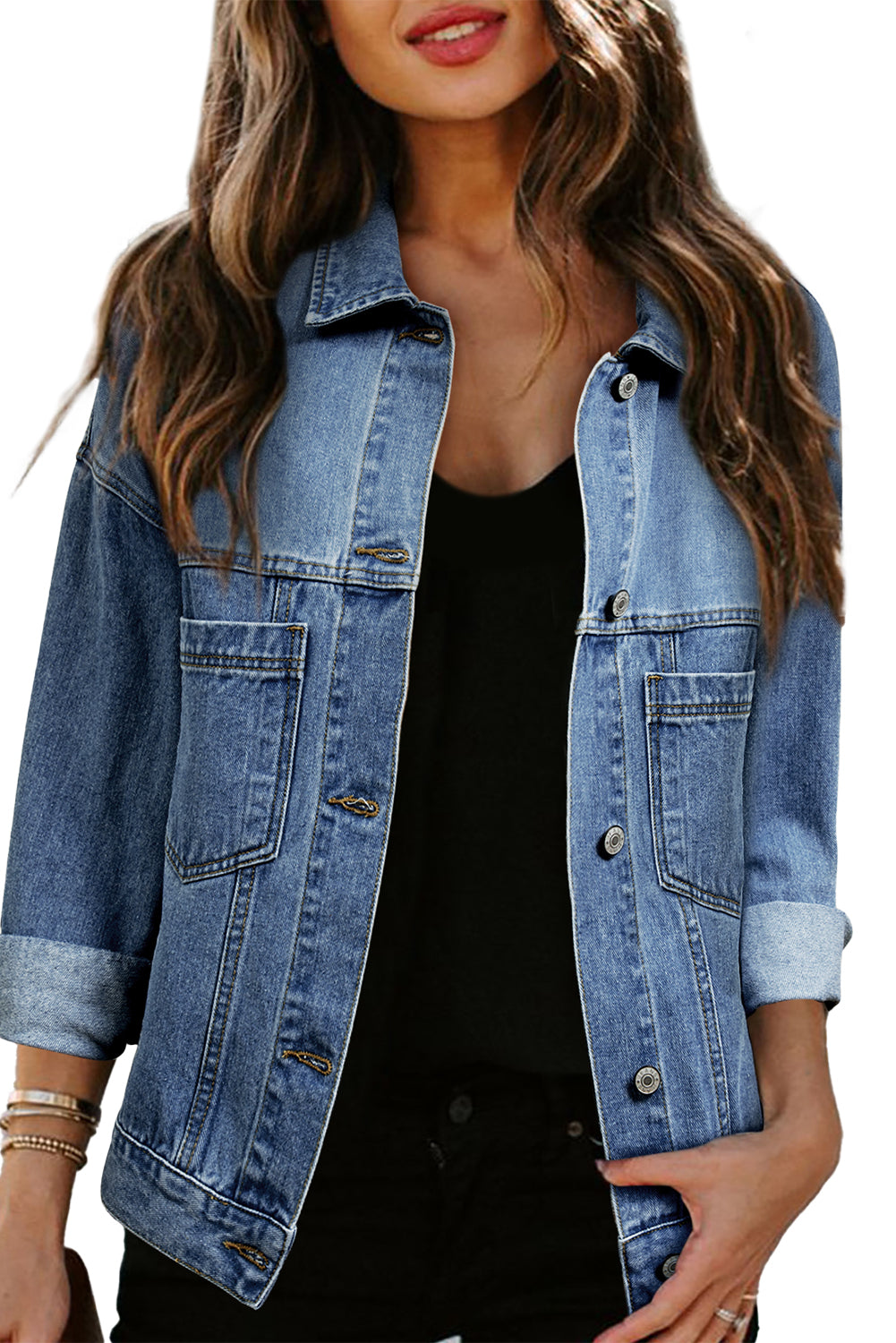 Light Blue Washed Oversized Pocketed Denim Jacket