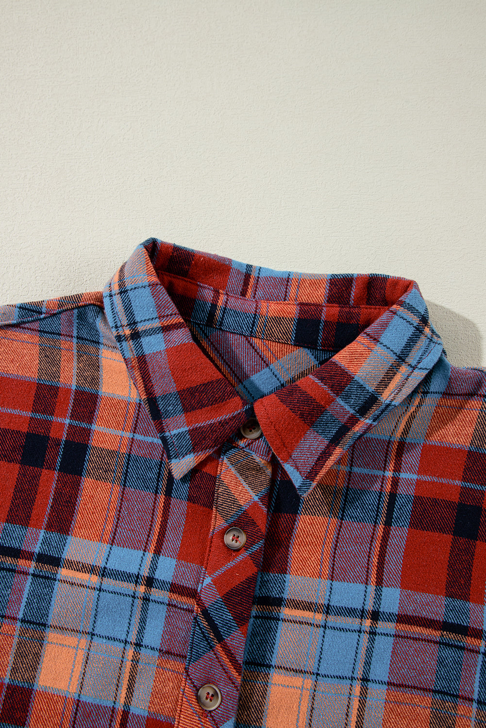 Orange Plaid Print Pocket Loose Shirt