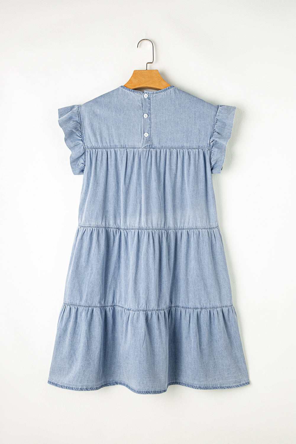 Beau Blue Ruffle Short Sleeve Tiered A-line Denim Dress