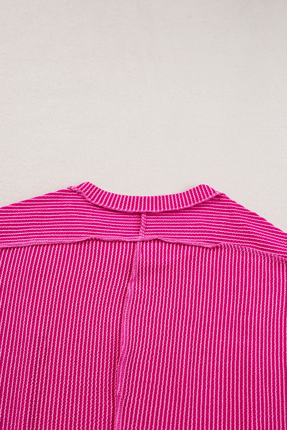 Apricot Pink Colorblock Ribbed Round Neck T Shirt