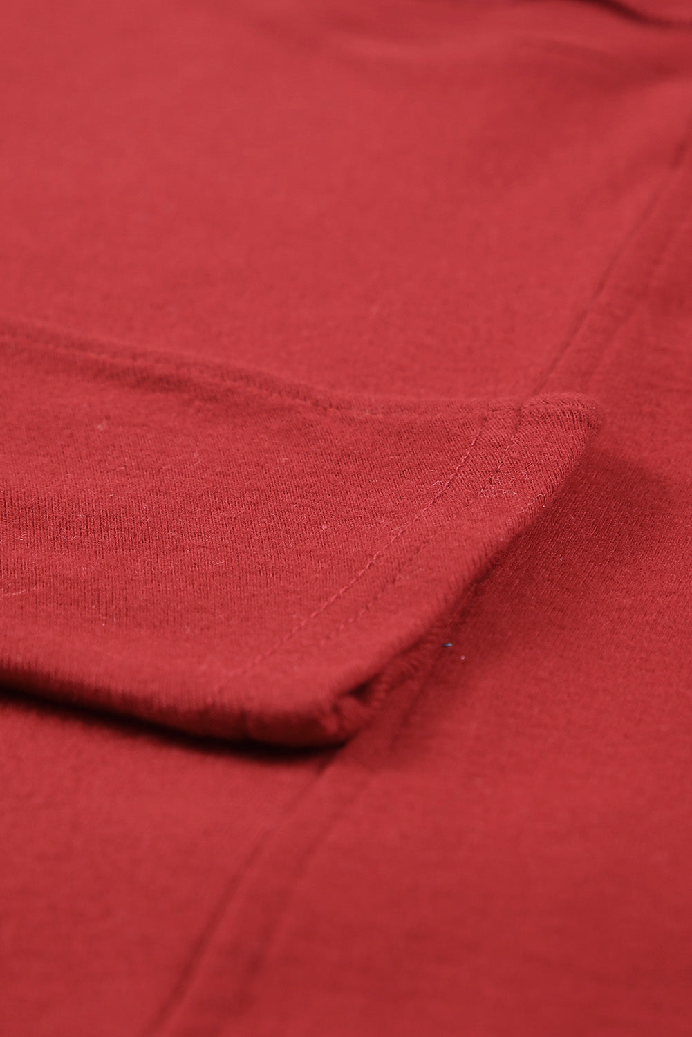 Red Solid Color Exposed Seam Long Sleeve Top