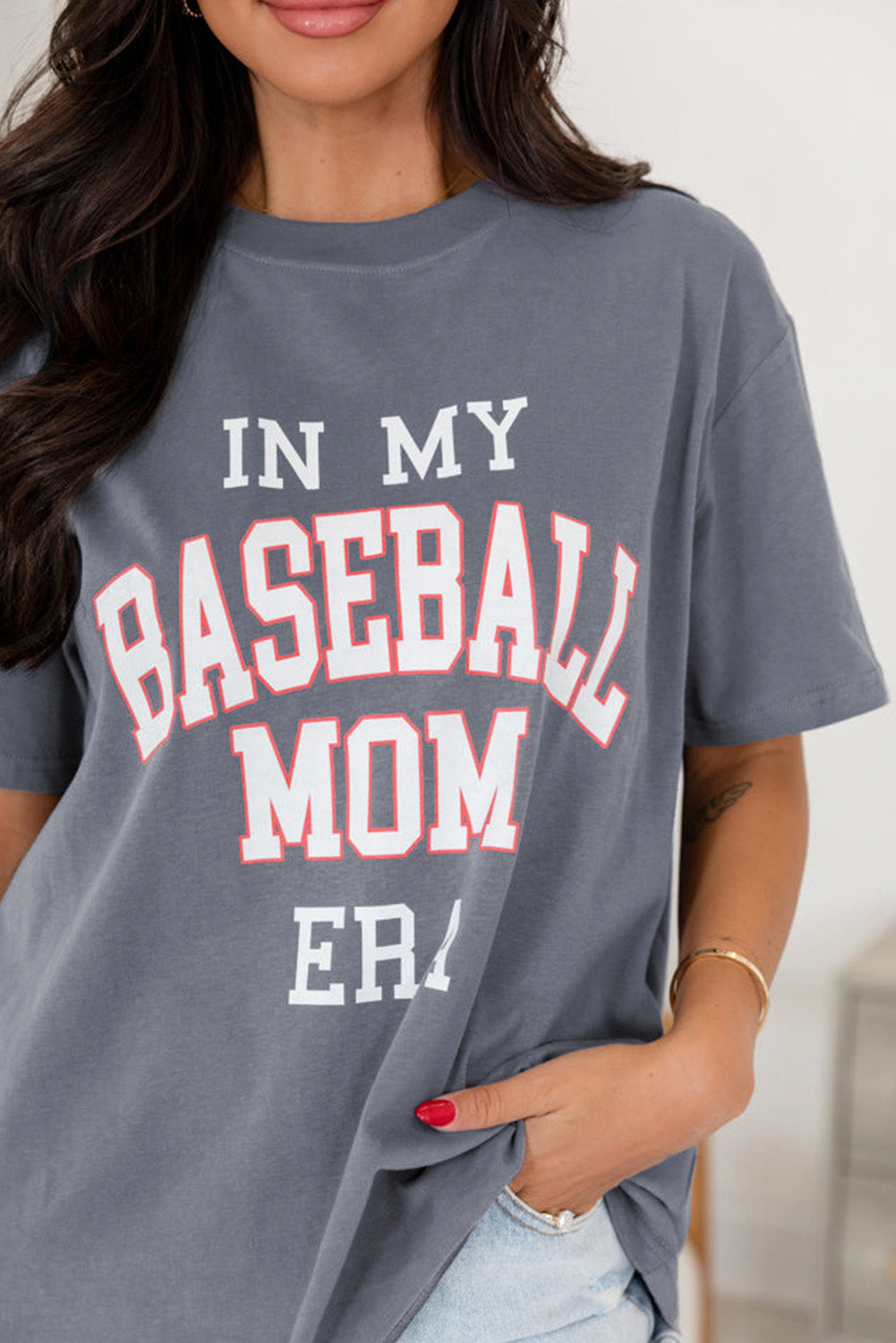 Gray IN MY BASEBALL MOM ERA Crewneck Graphic Tee