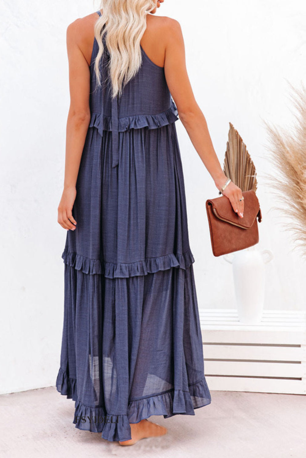 Orchid Petal Ruffle Hem Pleated Flowy Maxi Dress