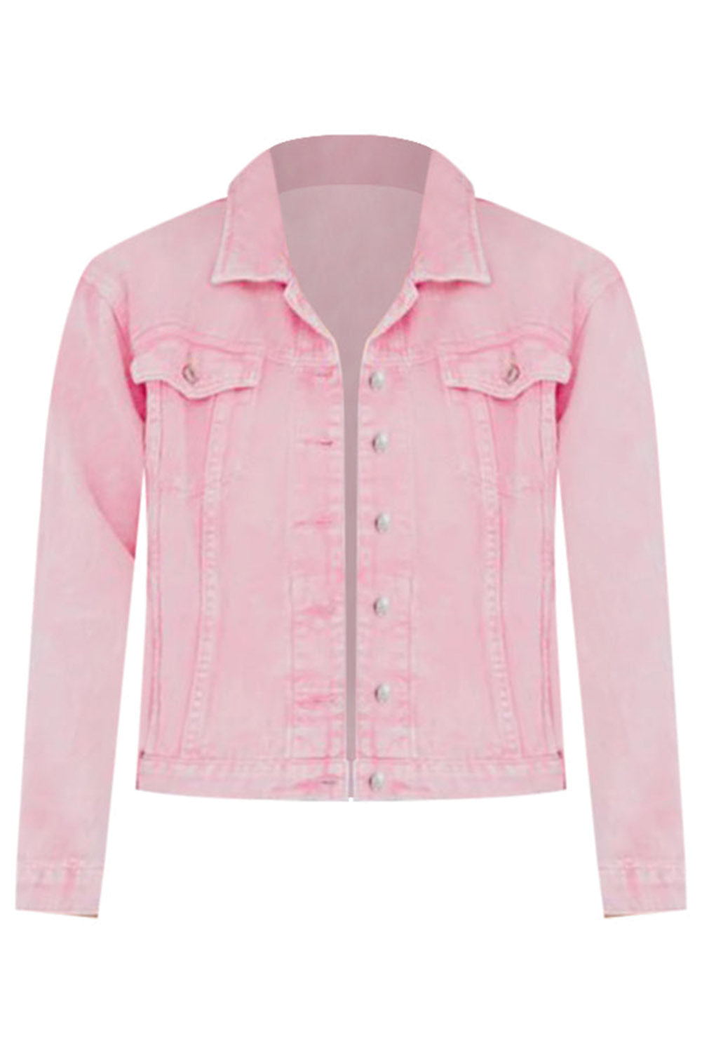 Wholesale Pink Light Wash Flap Pockets Button Up Denim Jacket