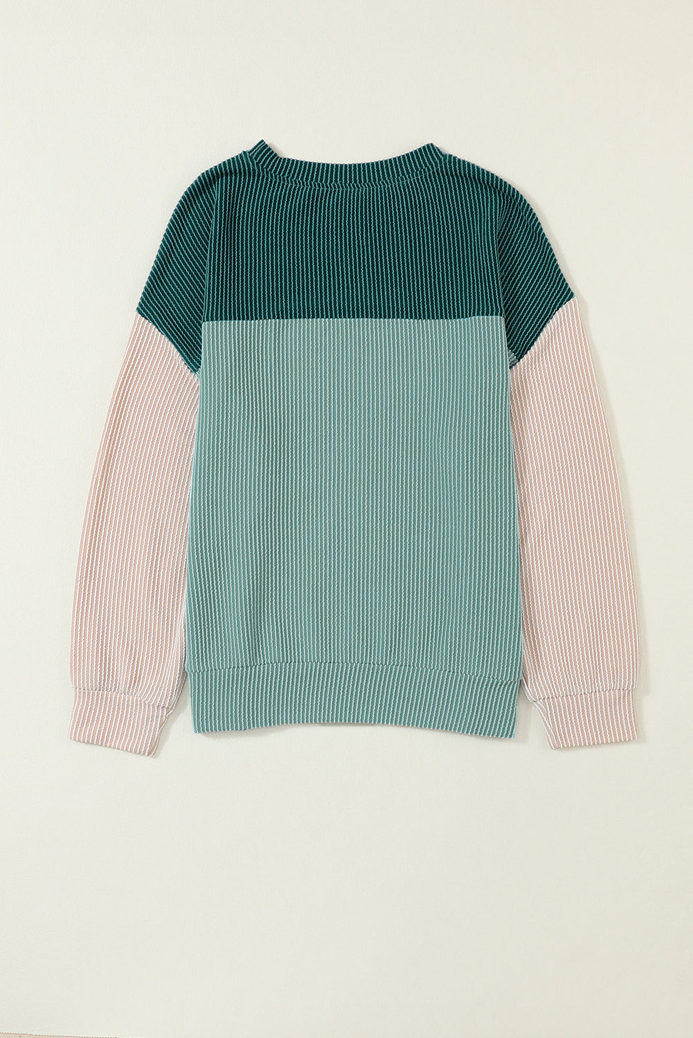 Dark Green Color Block Cording Loose Long Sleeve Top