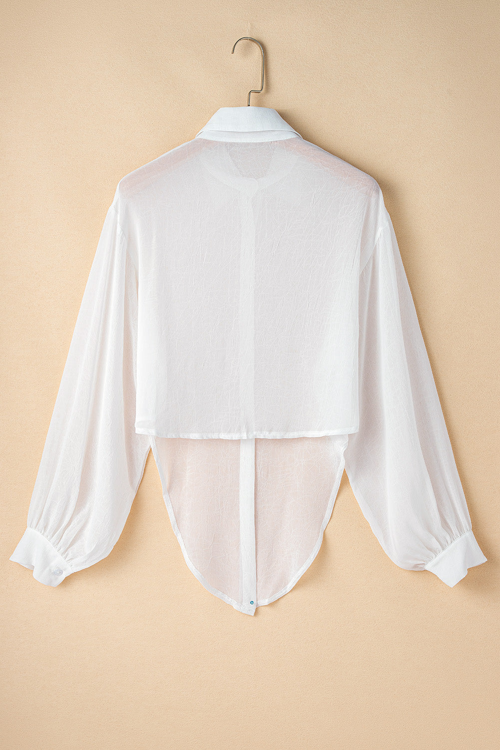 White Plain Knotted Front Loose Fit Sheer Shirt