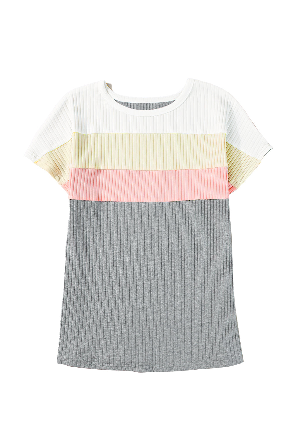 White Ribbed Color Block Patchwork T shirt