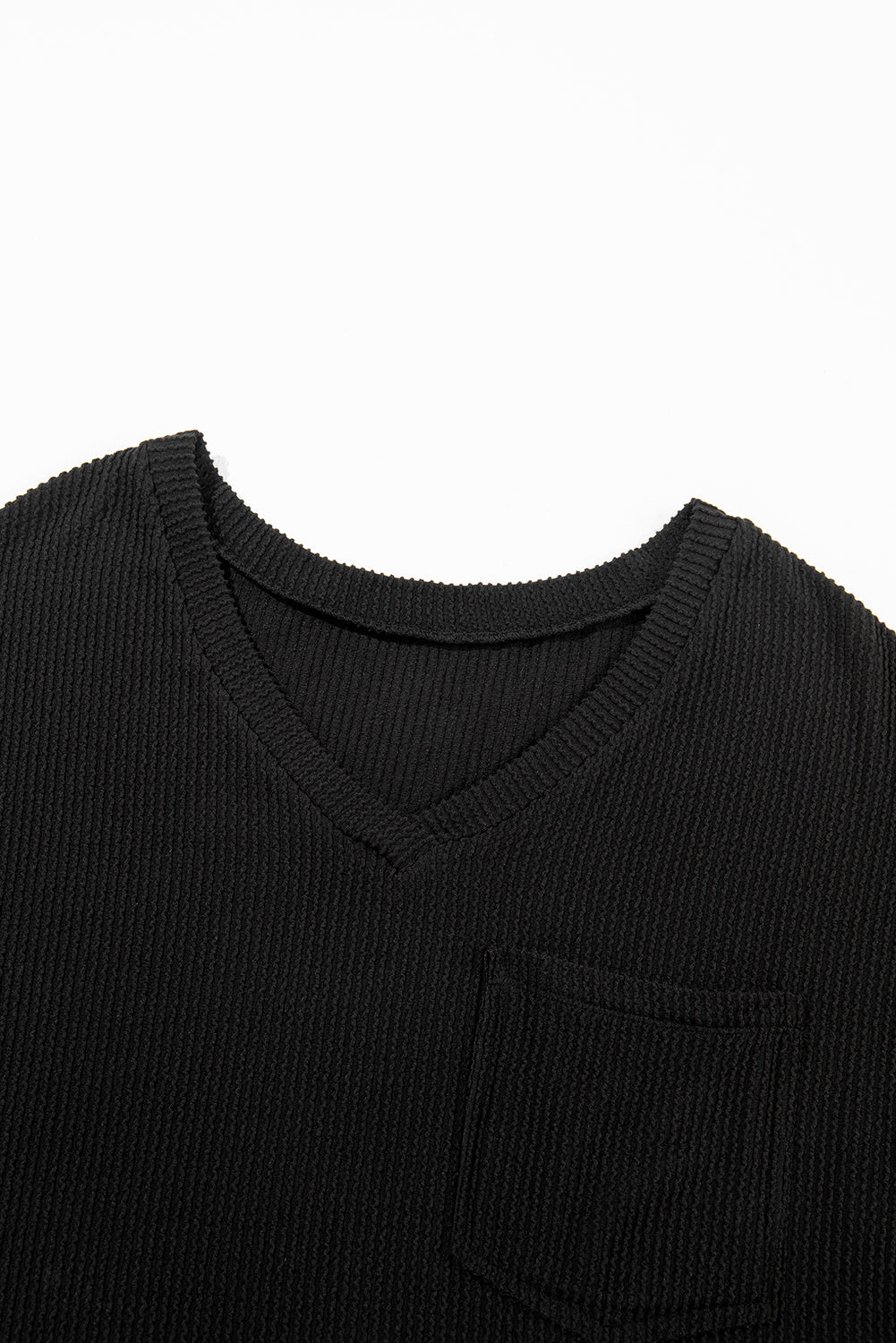 Valerian Ribbed V Neck Pocket Drop Sleeve T-Shirt