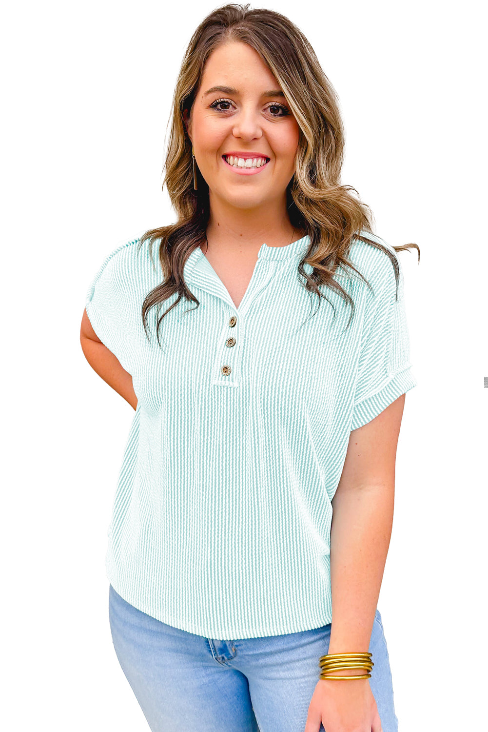 Iceland Blue Plus Size Textured Henley T Shirt *** Run Smaller than Actual Size ***