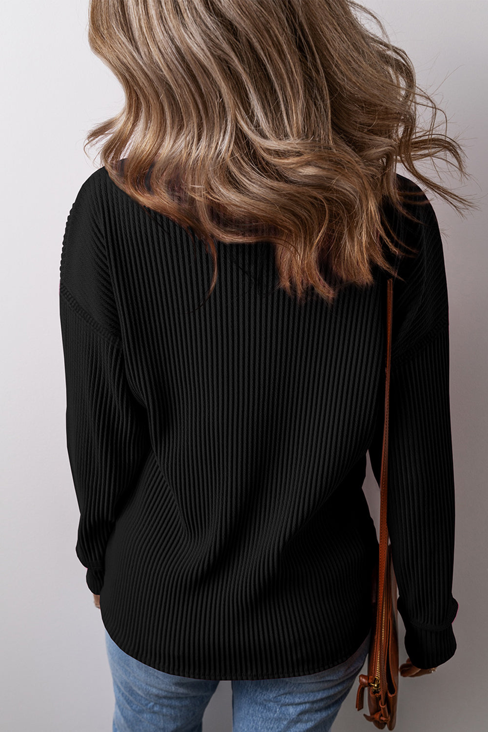 Black Pocketed Ribbed Long Sleeve Top