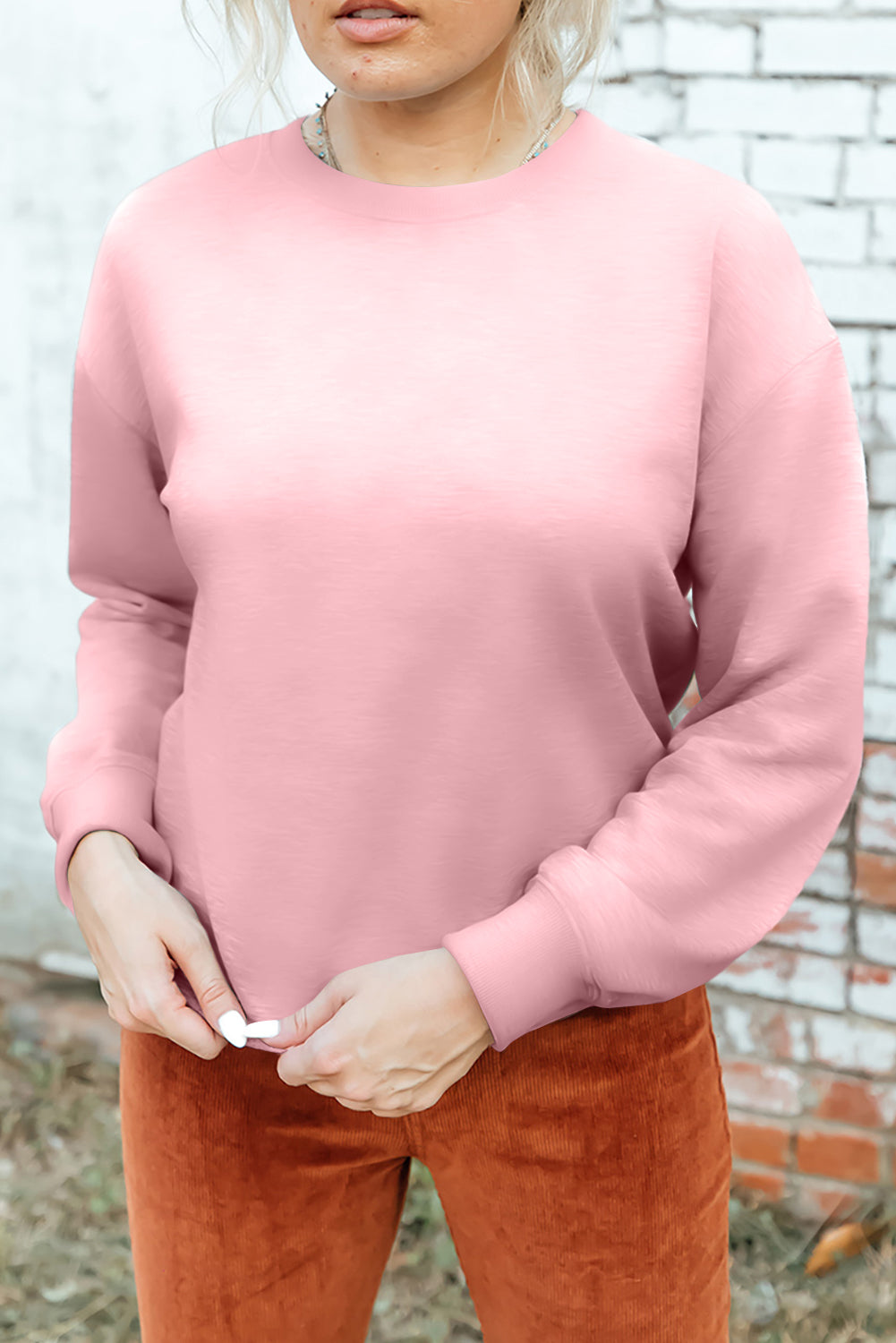 Red Solid Color Classic Crewneck Pullover Sweatshirt