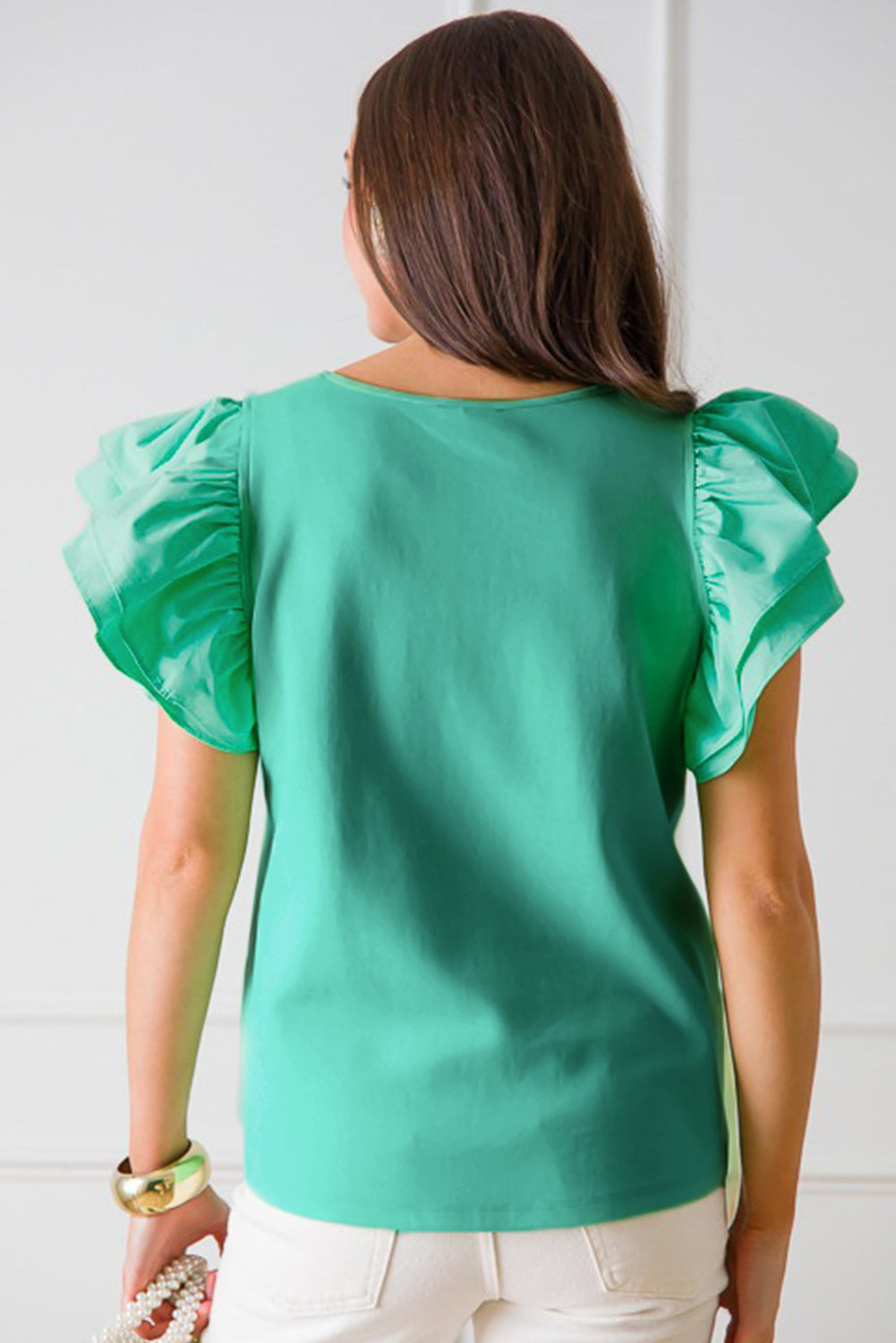 Mint Green Ruffle Flutter Sleeve Square Neck Top