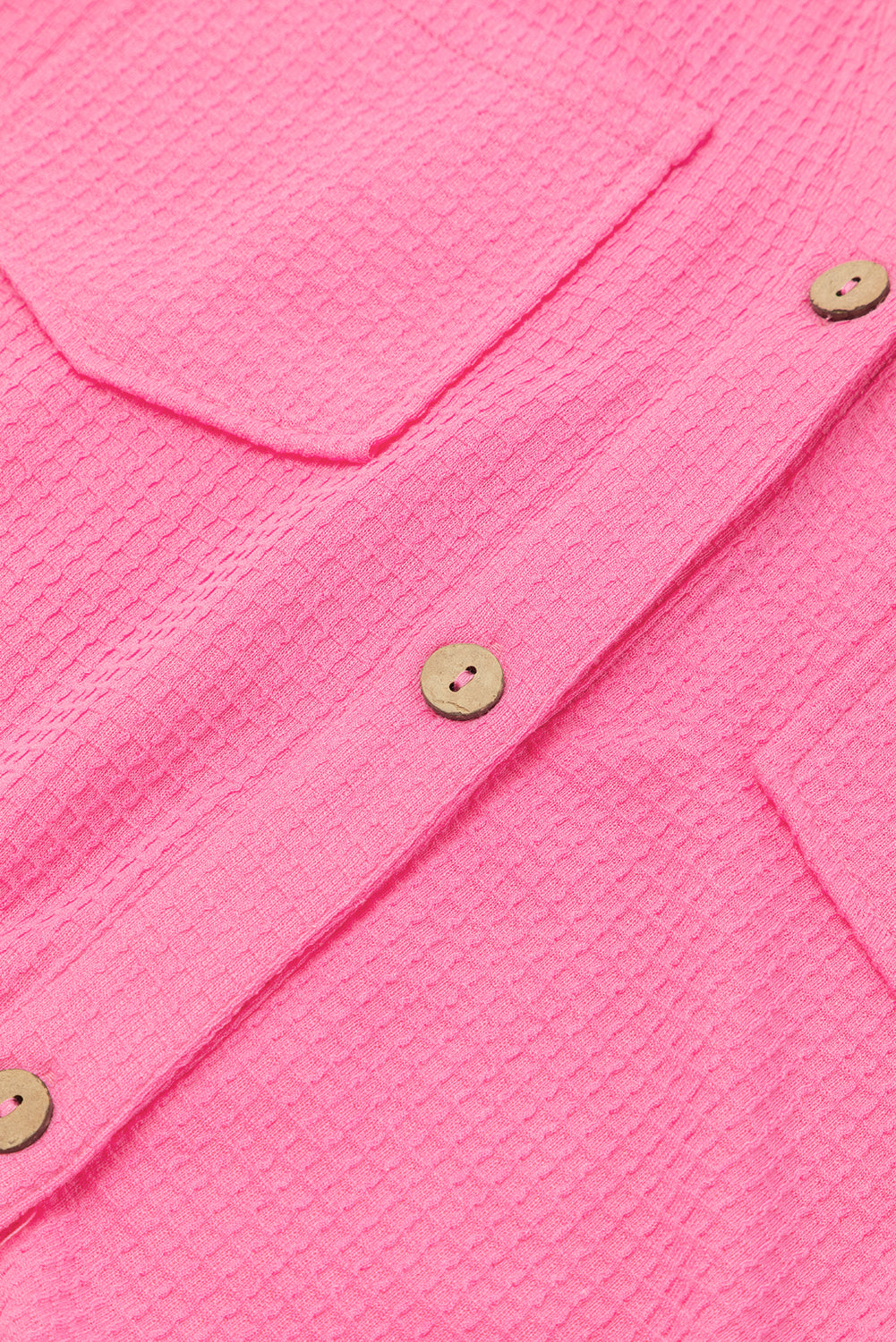 Bright Pink Textured Chest Pocket Half Sleeve Shirt Shorts Set