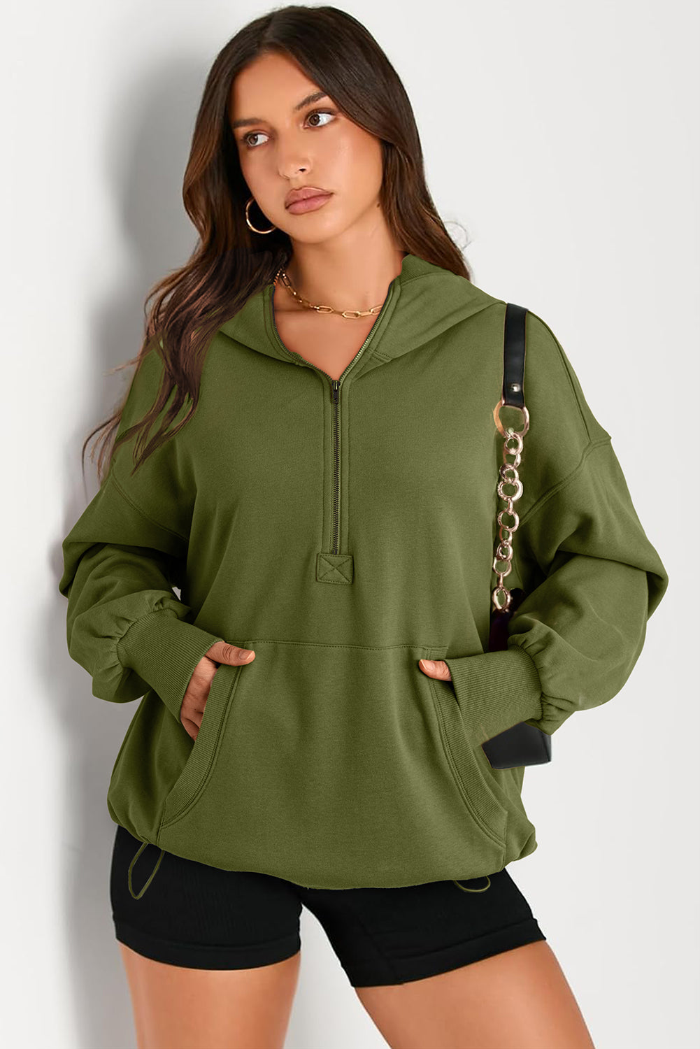 Bonbon Kangaroo Pocket Half Zipper Oversized Hoodie