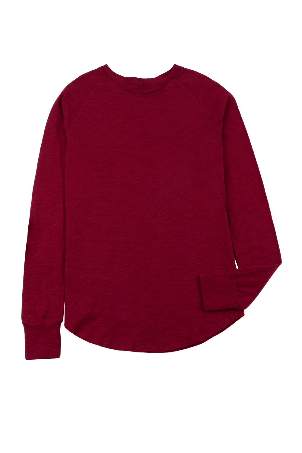 Dark Red Plain Thumbhole Long Sleeve Top