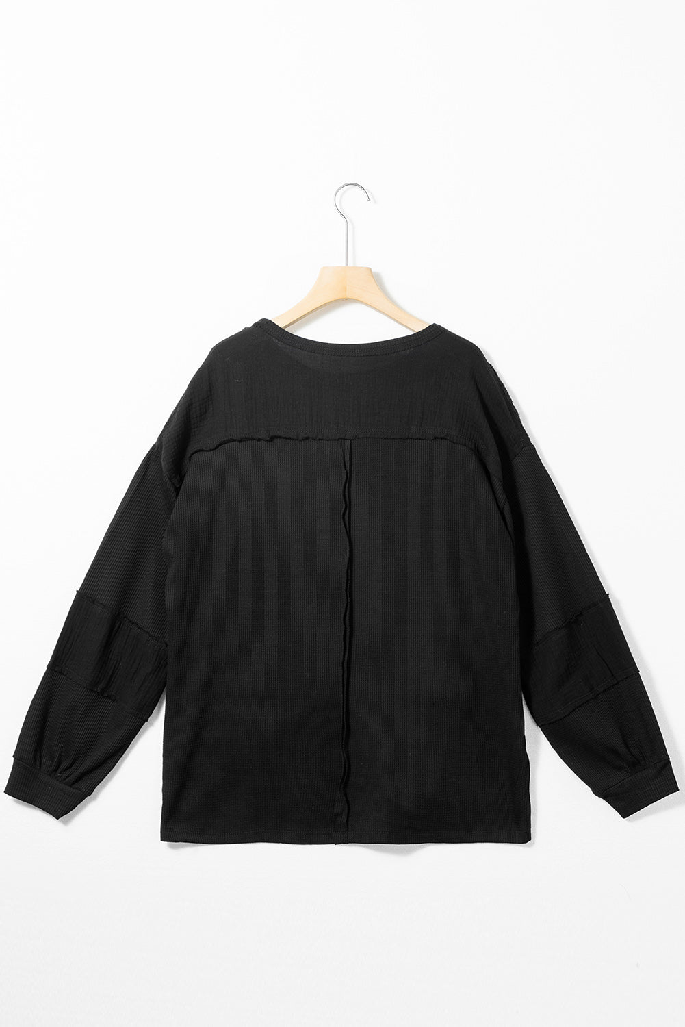 Black Waffle and Crinkle Long Sleeve Top