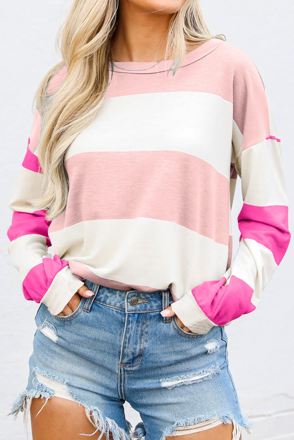 Light Blue Colorblock Drop Sleeve Top