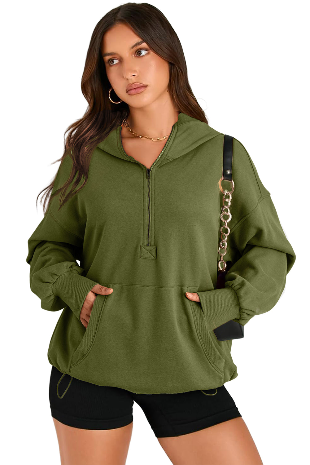 Bonbon Kangaroo Pocket Half Zipper Oversized Hoodie