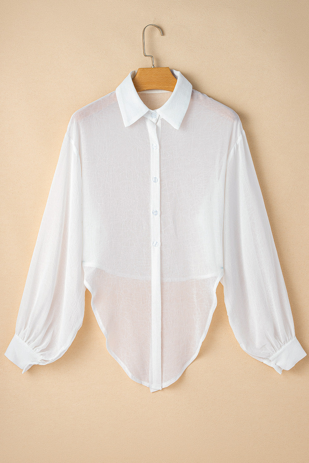 White Plain Knotted Front Loose Fit Sheer Shirt