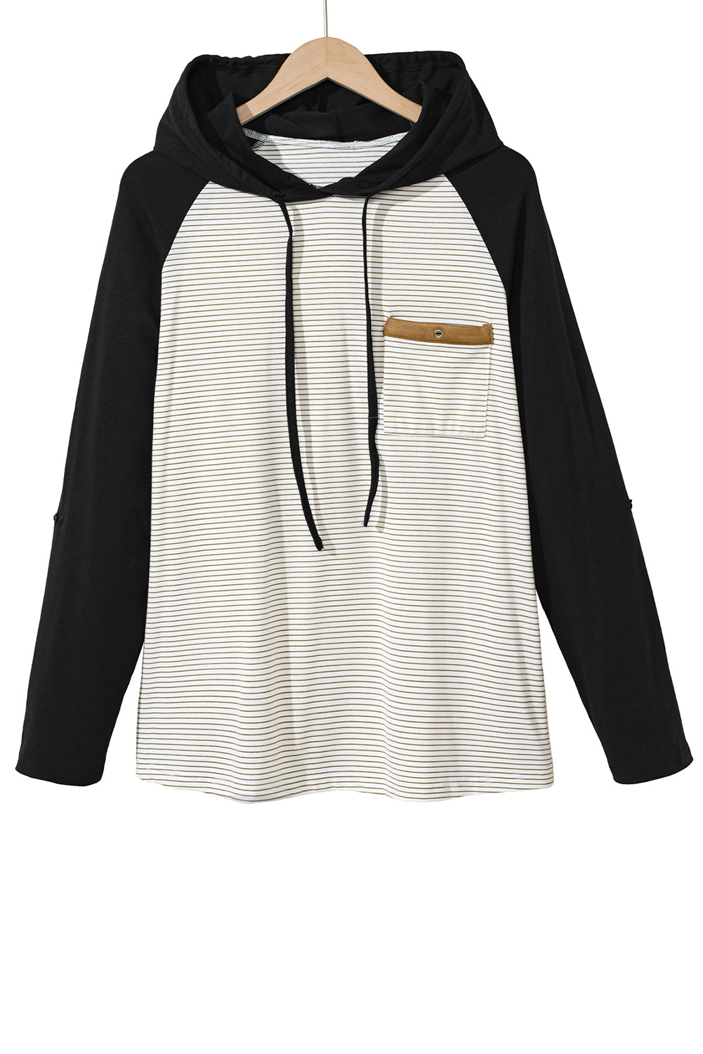 Black Striped Raglan Sleeve Pocket Plus Size Hoodie