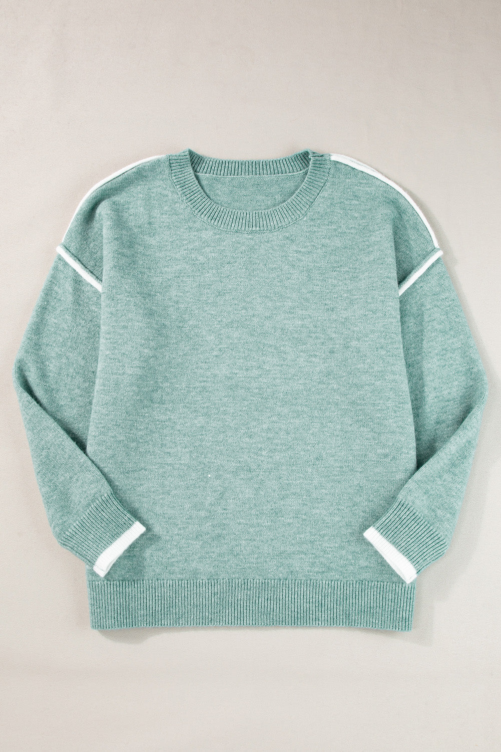 Moonlight Jade Contrast Edge Crewneck Knit Sweater