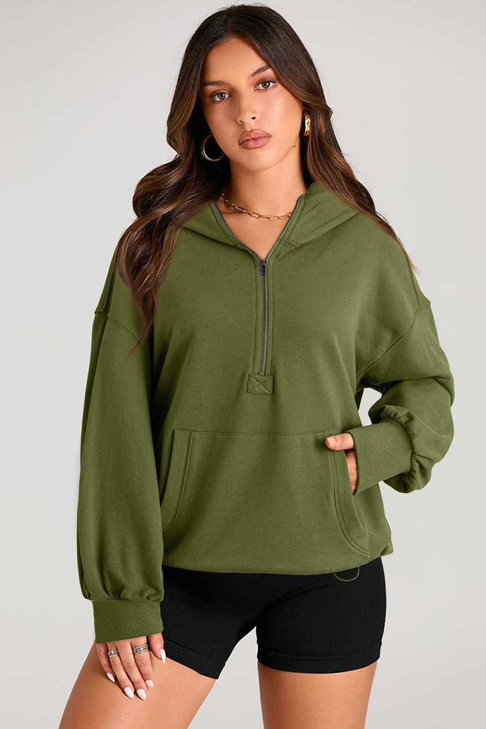 Bonbon Kangaroo Pocket Half Zipper Oversized Hoodie