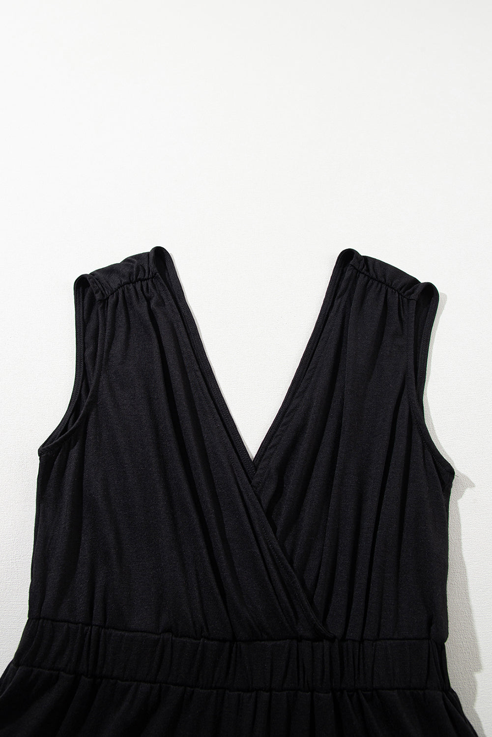 Black Deep V Pocketed Pleated Wide Leg Jumpsuit