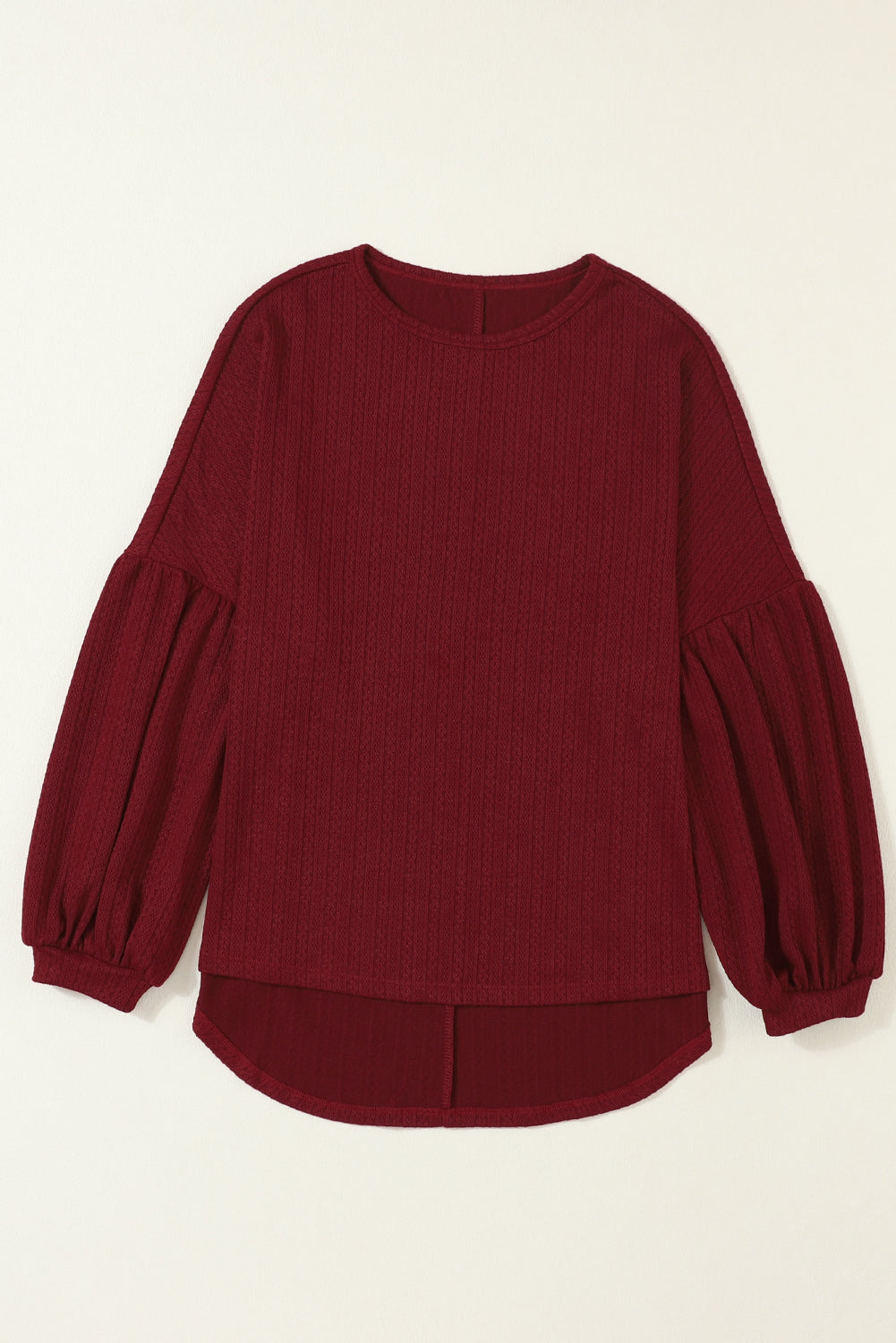 Ruby Solid Color Textured Lantern Sleeve Top