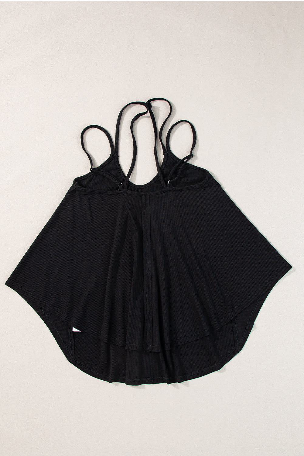 Black Ribbed Knit Double Straps Tank Top