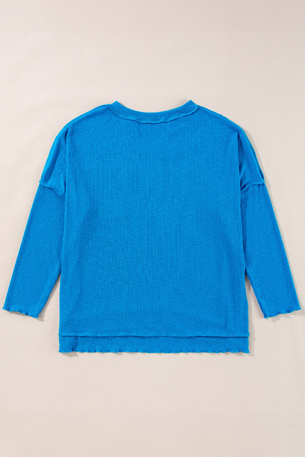 Blue V-Neck Pocketed Ribbed Dolman Top