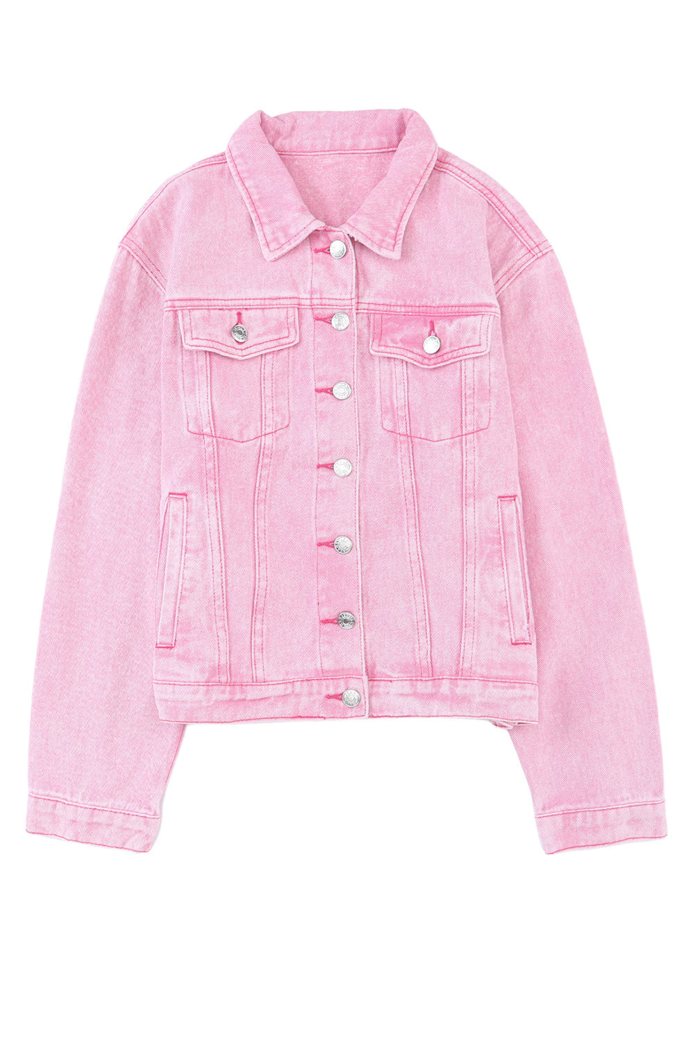 Wholesale Pink Light Wash Flap Pockets Button Up Denim Jacket