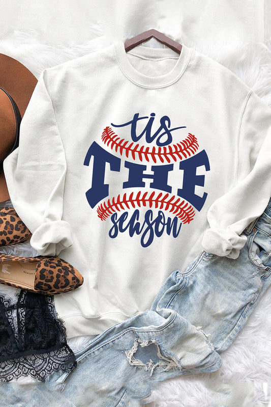 White Casual Letter Print Baseball Graphic Sweatshirt