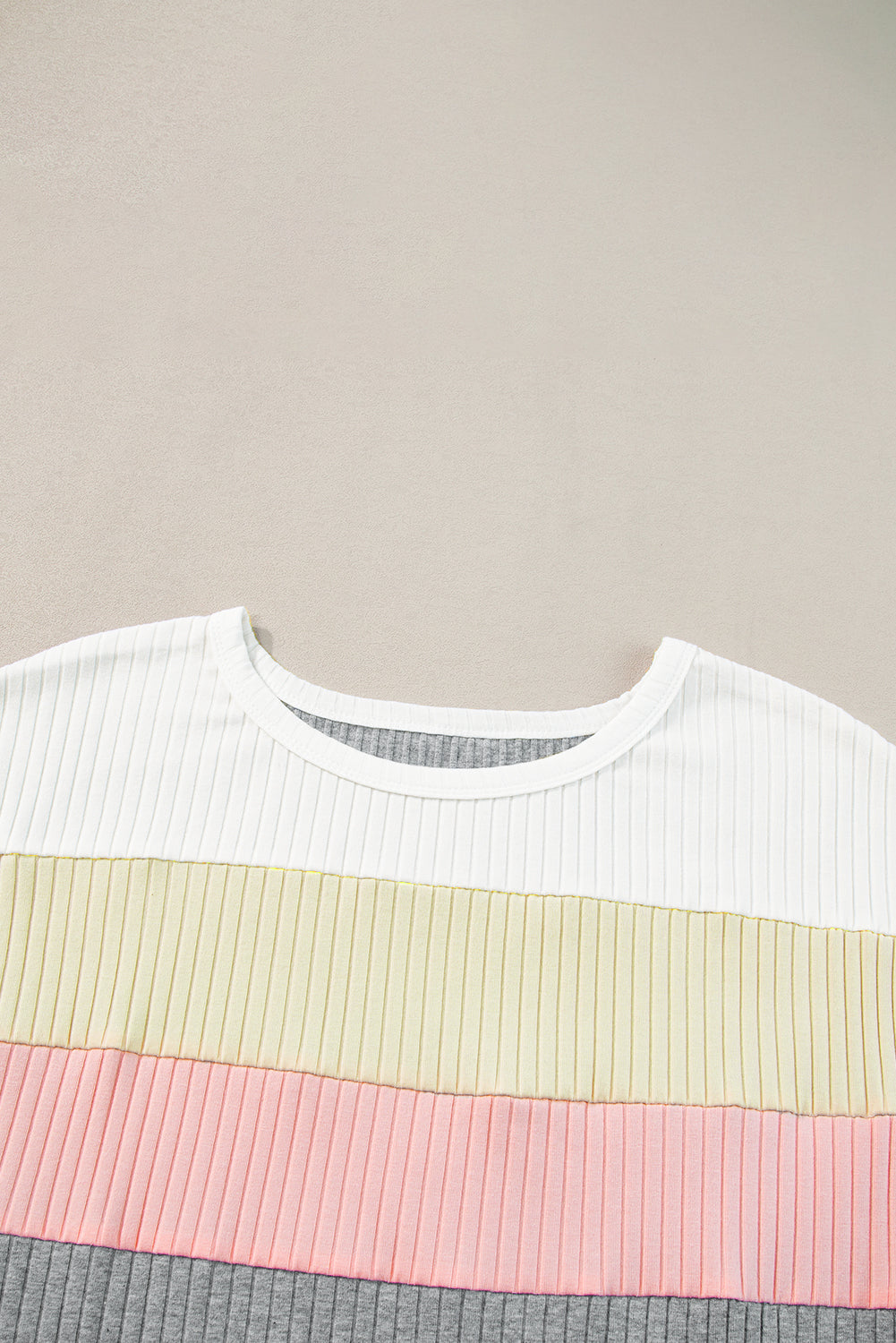 White Ribbed Color Block Patchwork T shirt