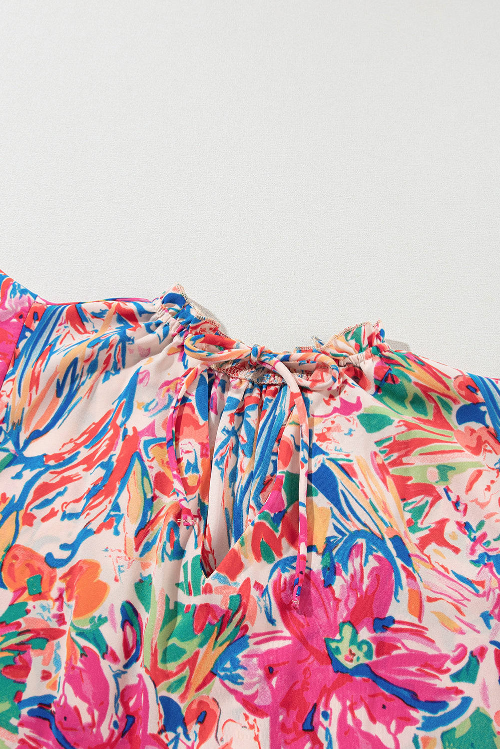 Multicolour Floral Print Tied V-Neck Ruffle Sleeve Blouse