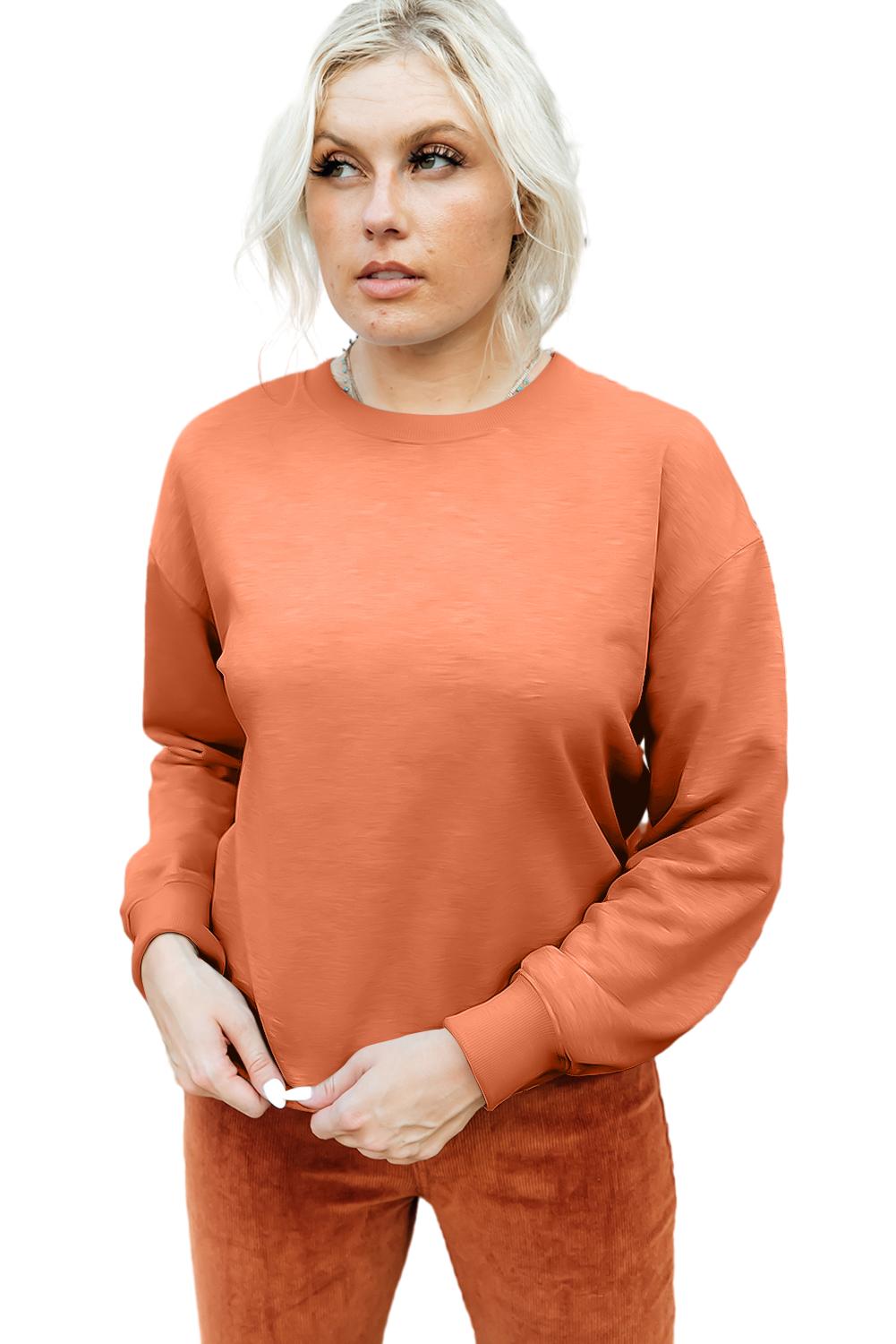 Red Solid Color Classic Crewneck Pullover Sweatshirt