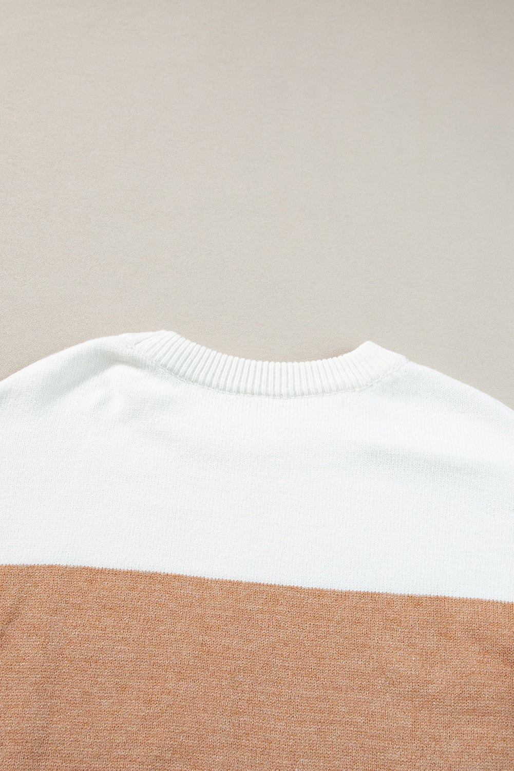 Khaki Colorblock Ribbed Trim Round Neck Sweater