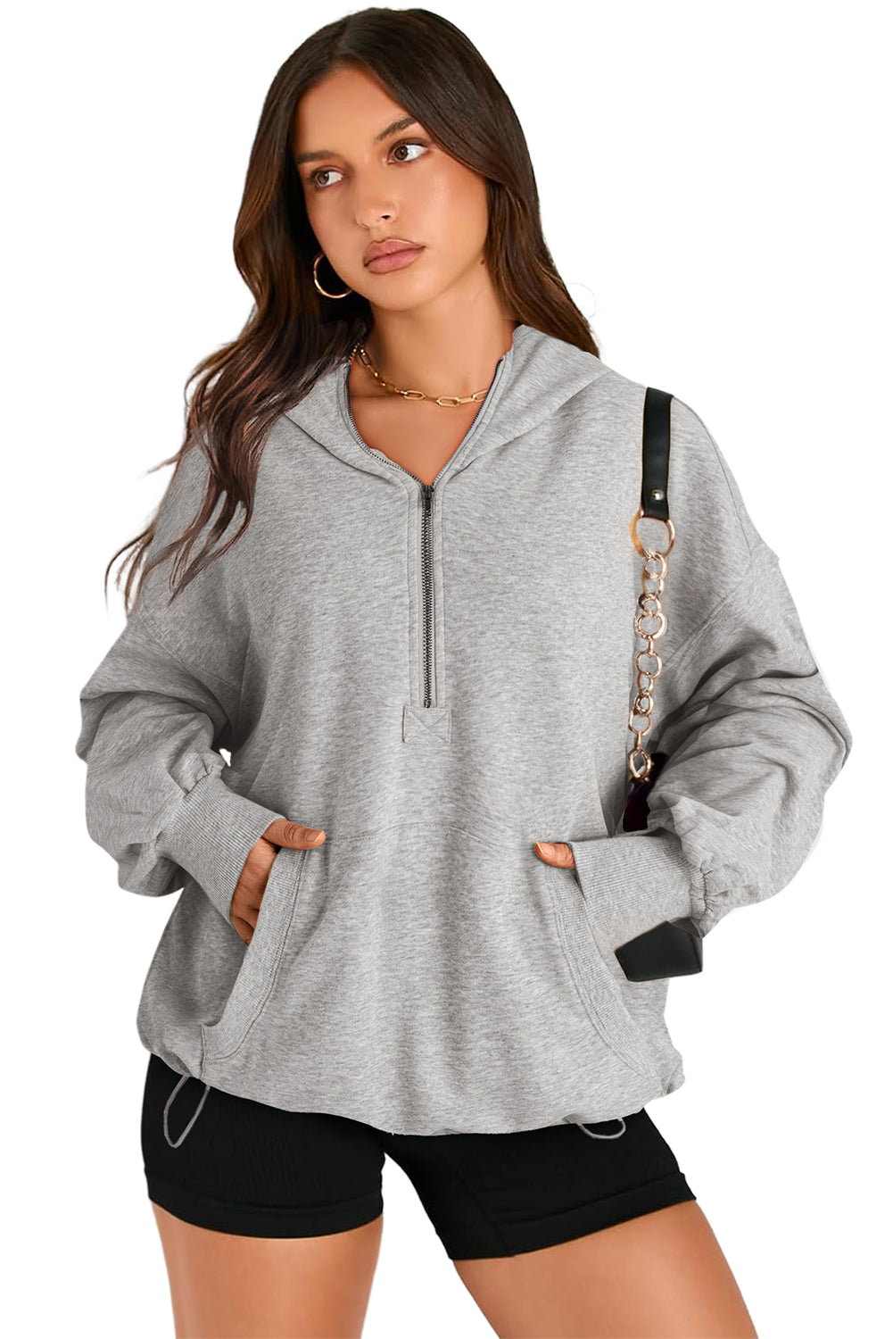 Bonbon Kangaroo Pocket Half Zipper Oversized Hoodie