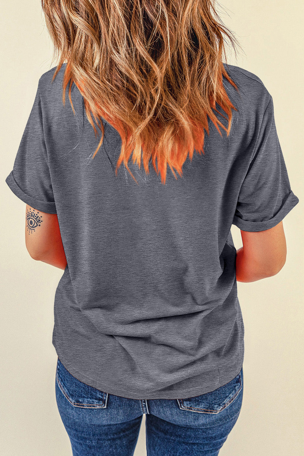 Gray Baseball Heart Shape Graphic Crew Neck T Shirt