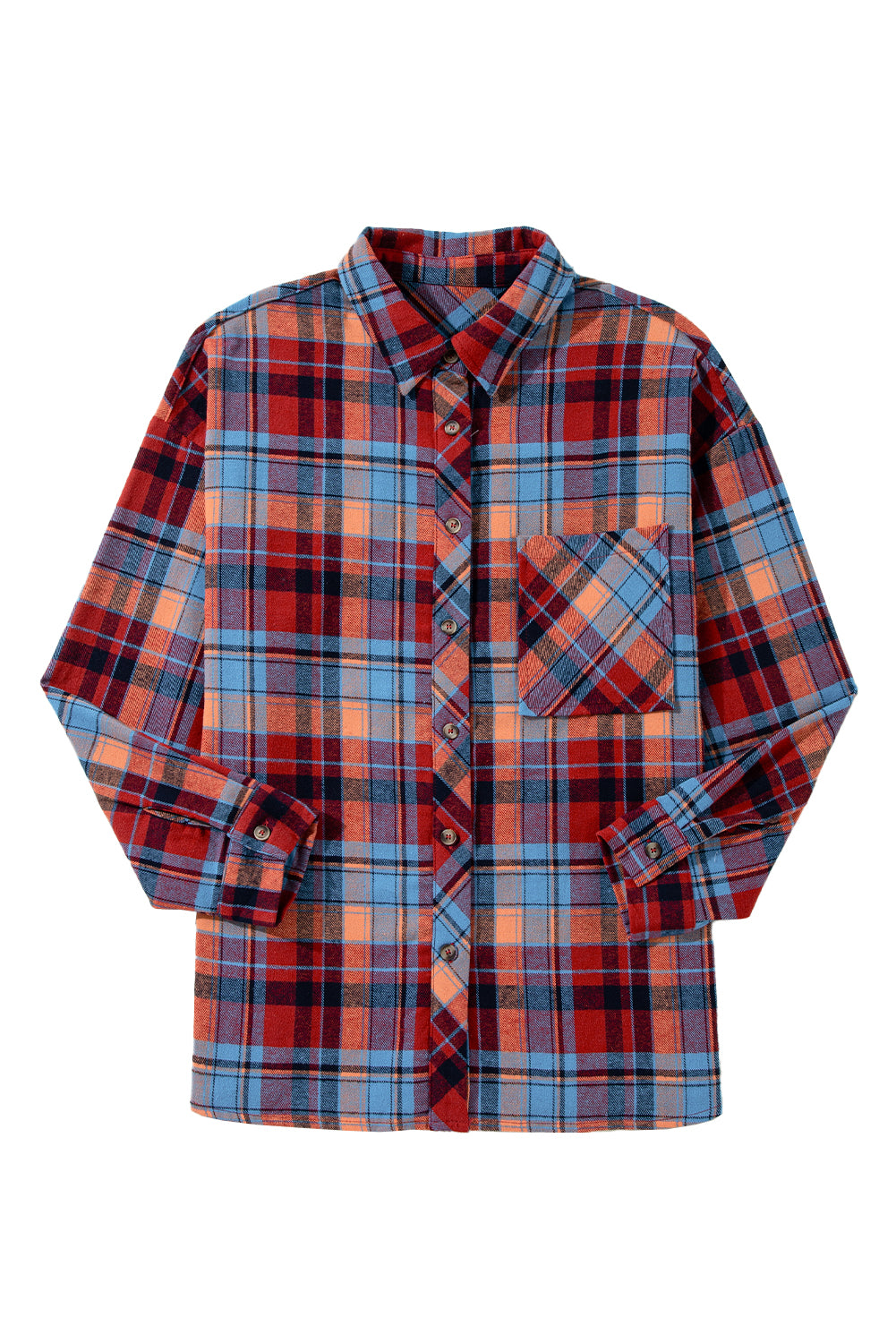 Orange Plaid Print Pocket Loose Shirt